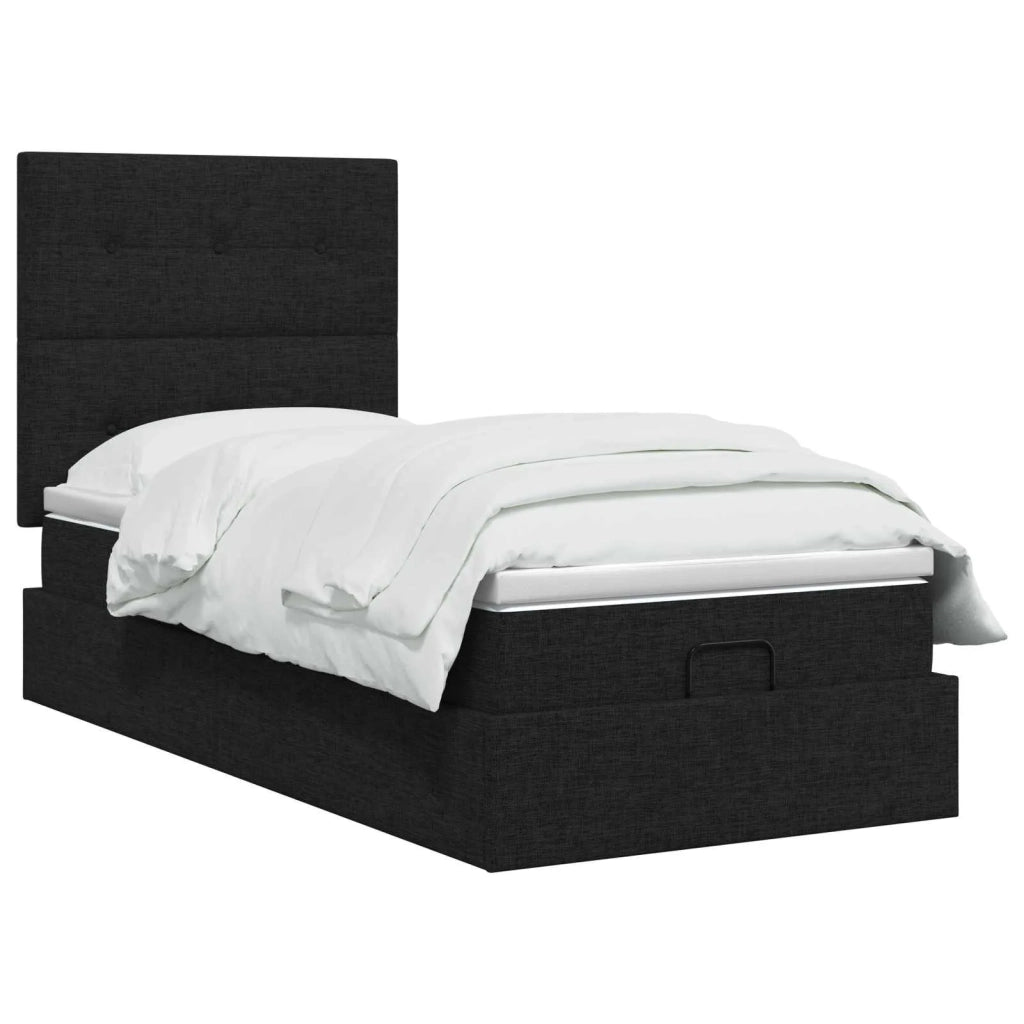 Letto Ottomano con Materasso e LED Nero 90 x 190 cm Tessuto 3458036