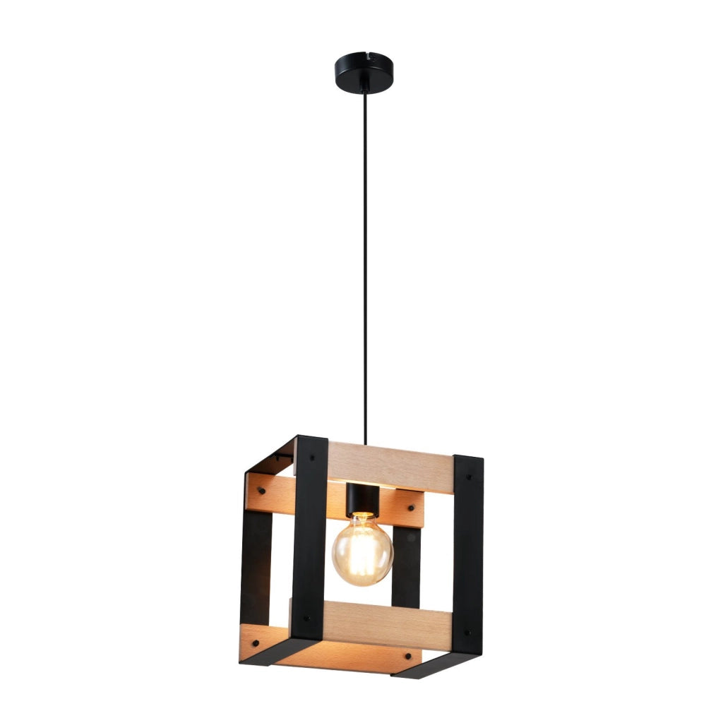 Lampada a sospensione ZMH 1 Luci in Legno ZMH Metallo Vintage Nero E27