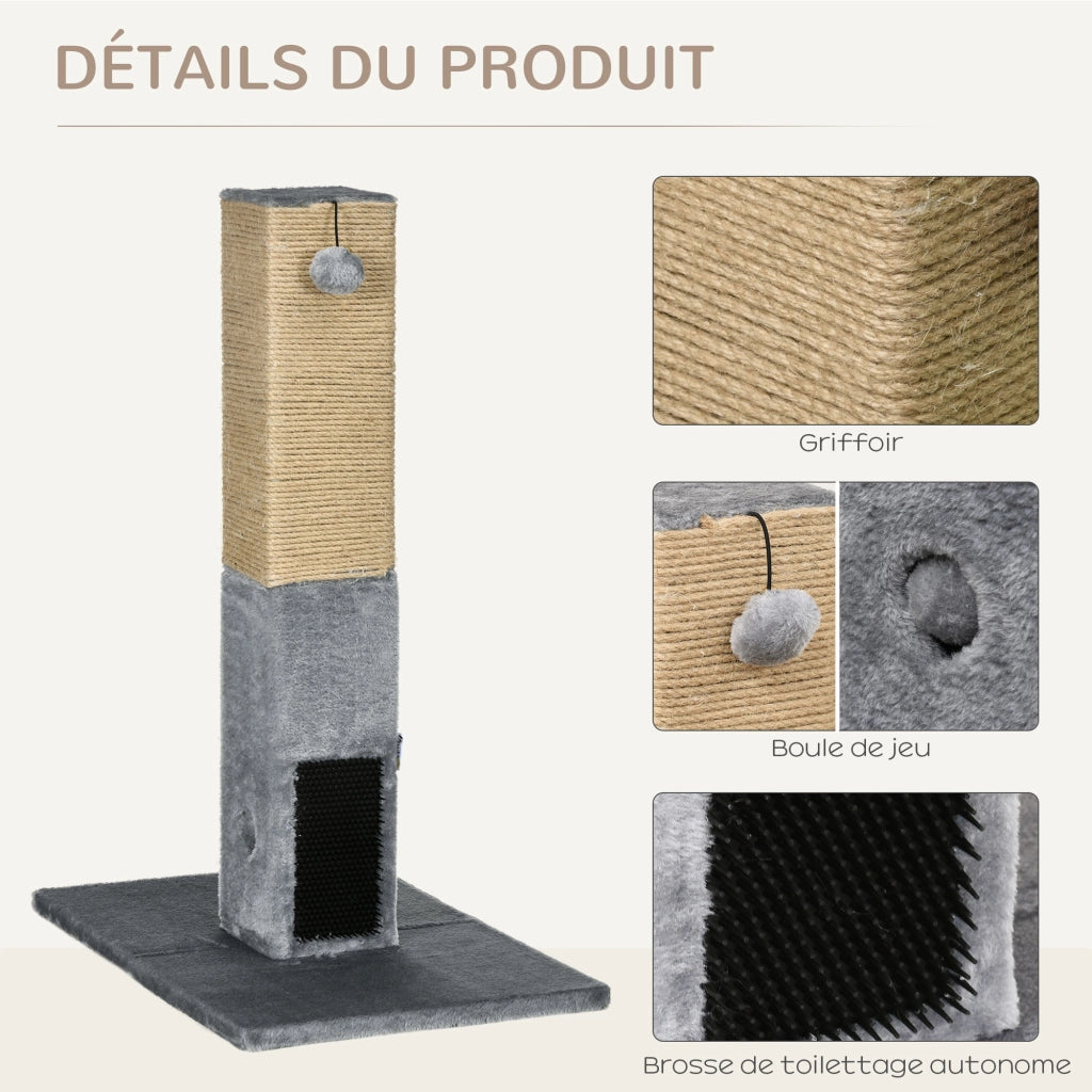 Grattatoio per gatti con palla sonaglio e 2 spazzole ¨C Minimal ¨C 59,5x39x79 cm grigio beige