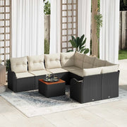 Set Divano da Giardino con cuscino 9 pcs Nero polyrattan