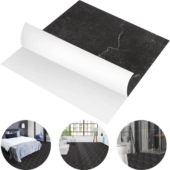 Pavimento in PVC - Pavimenti in PVC - Pavimento in vinile - Pavimenti in vinile - Naturale - 30 cm x 30 cm x 1,5 mm - Spessore 1,5 mm - 77 piastrelle - Nero marmo