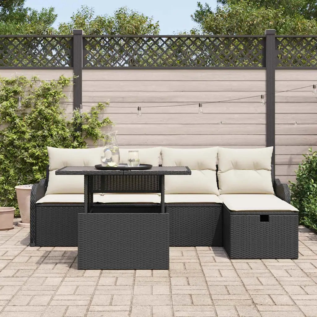 Set Divano da Giardino con cuscino 6 pcs Nero Poly Rattan 3359704