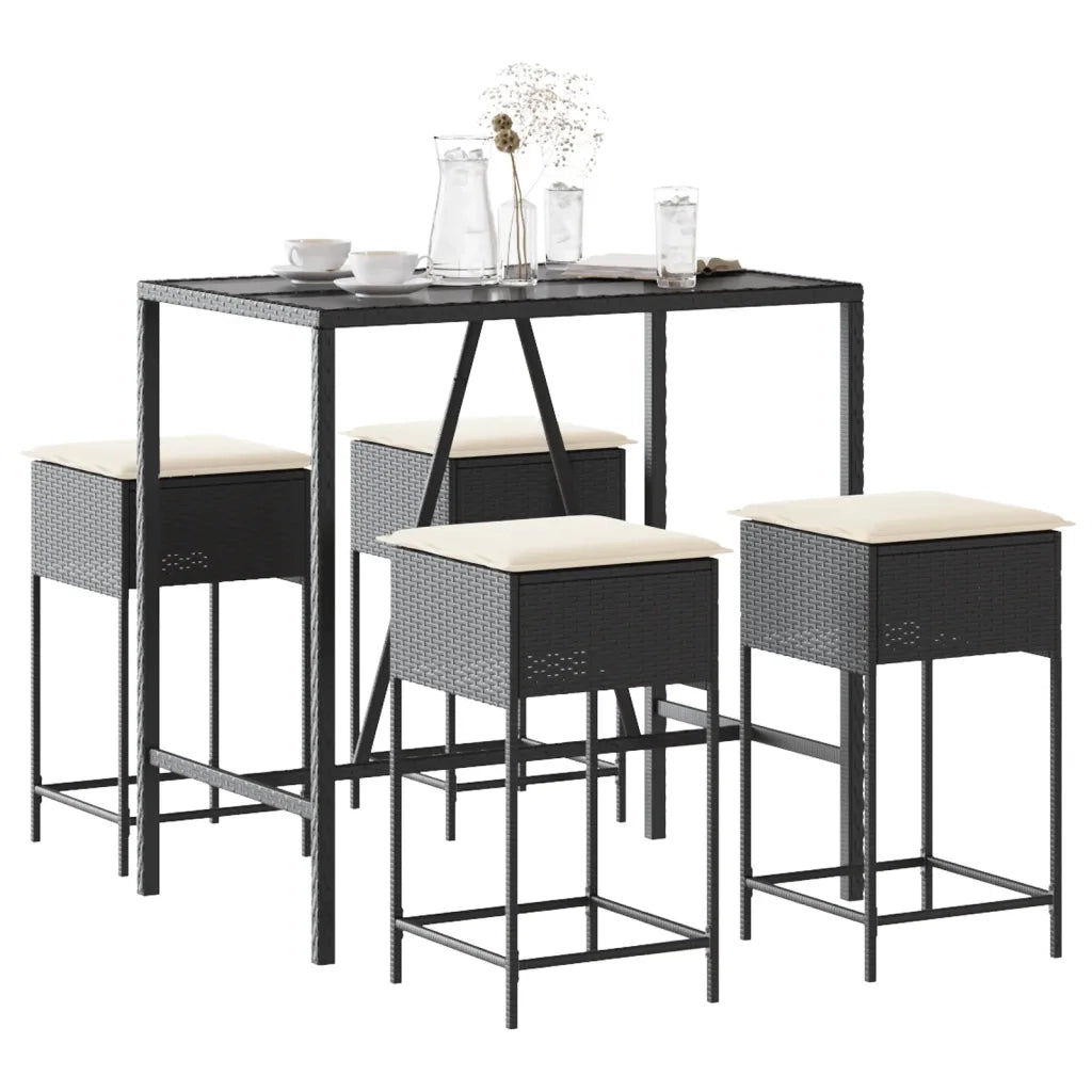 Set Bar da Giardino 5 pz con Cuscini in Polyrattan Nero 3261466