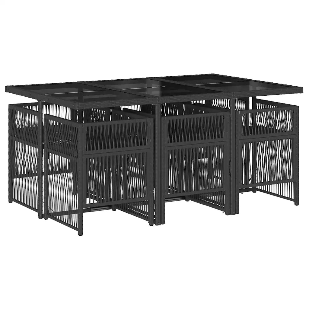 Set da Pranzo da Giardino 7 pz Nero con Cuscini in Polyrattan 3210907