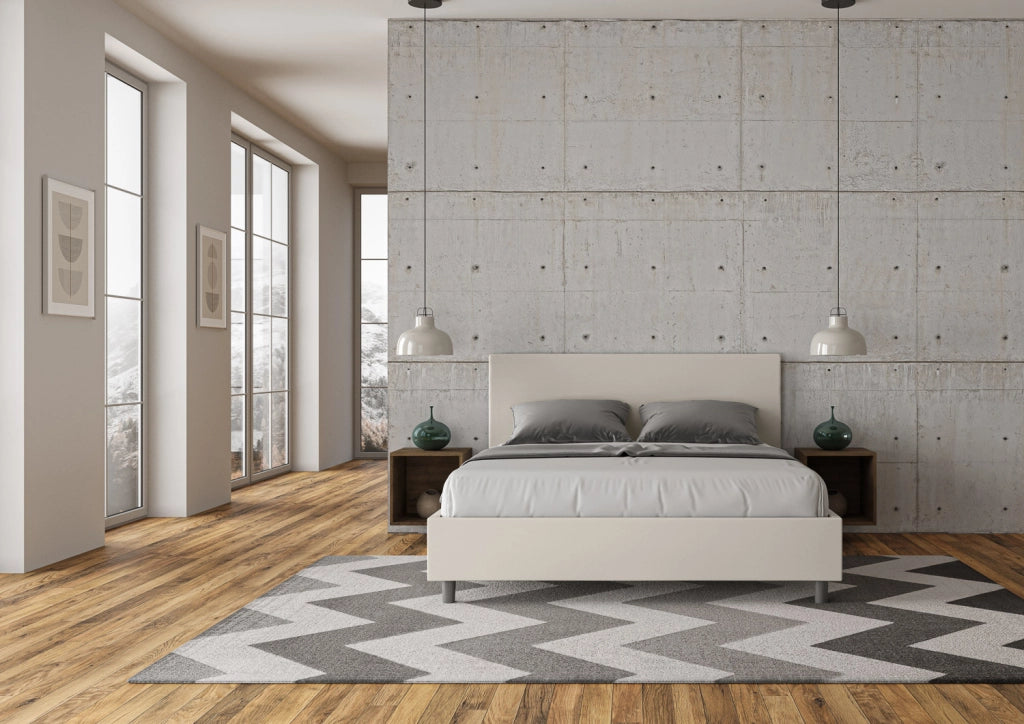 BS COM Letto matrimoniale con rete imbottito 160x200 similpelle bianco