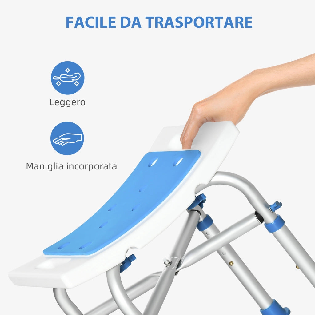 Sgabello Doccia Regolabile ¨C Xylo ¨C Alluminio Blu Antiscivolo