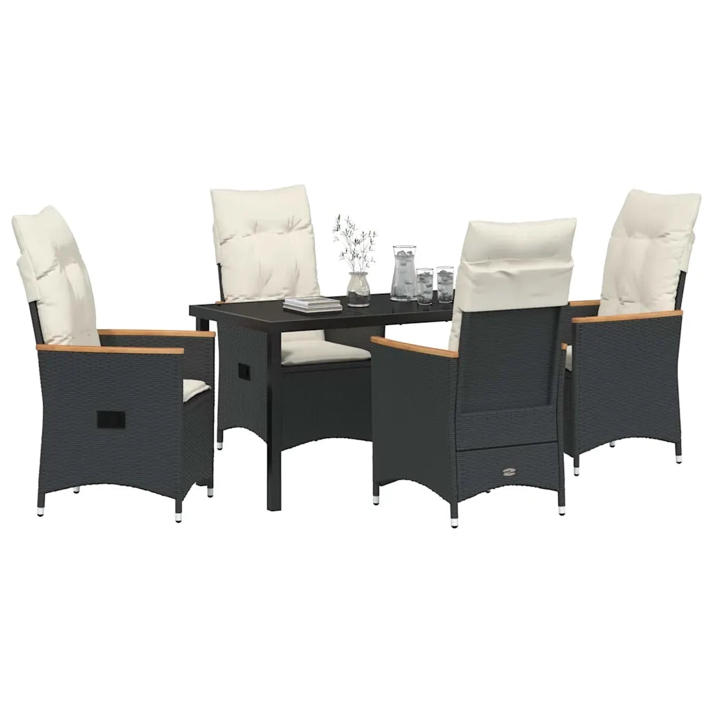 Set da Pranzo per Giardino con cuscino 5 pcs Nero polyrattan 3379606