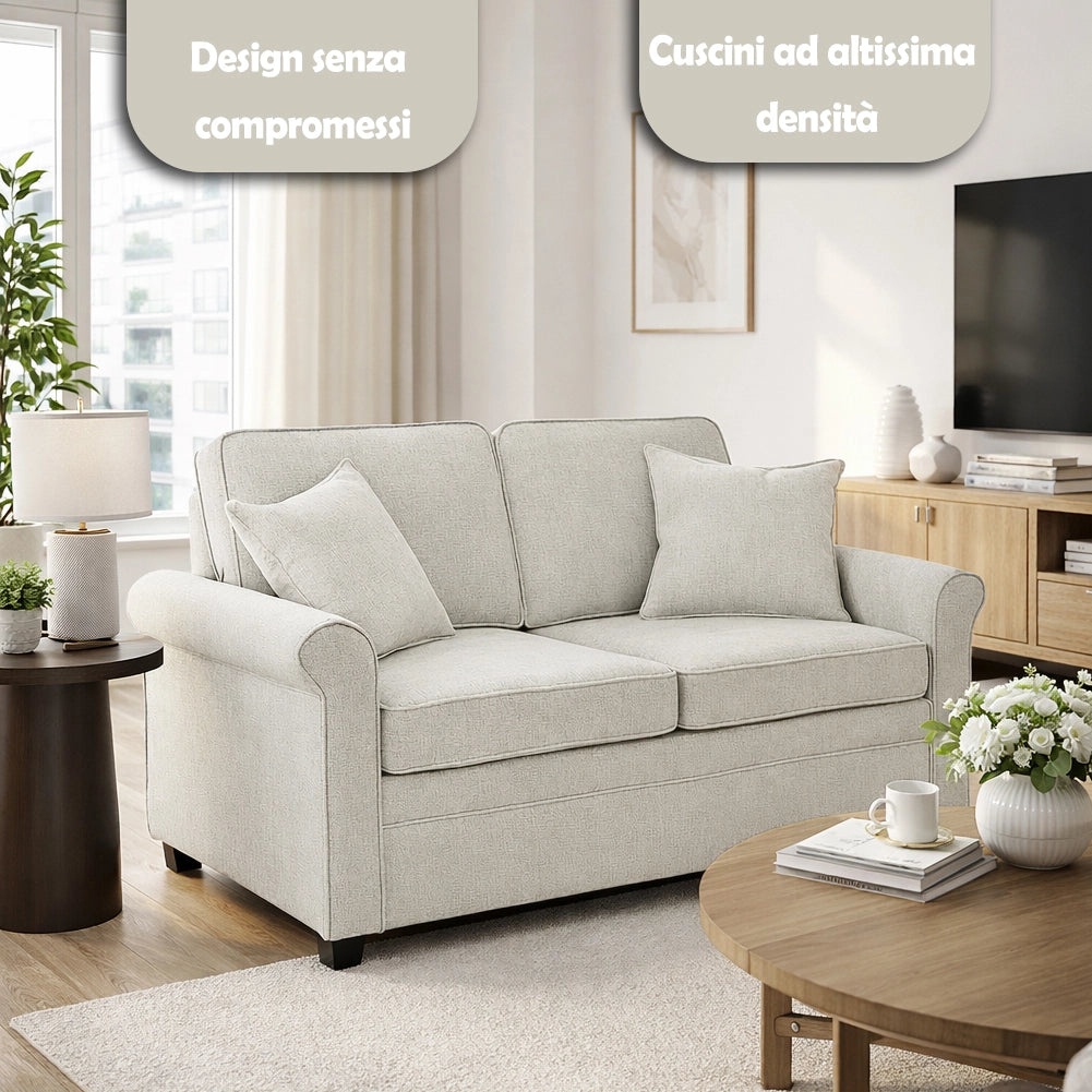 Divano Letto a 2 Posti Beige con Cuscino Memory Ergonomico con Apertura Facile