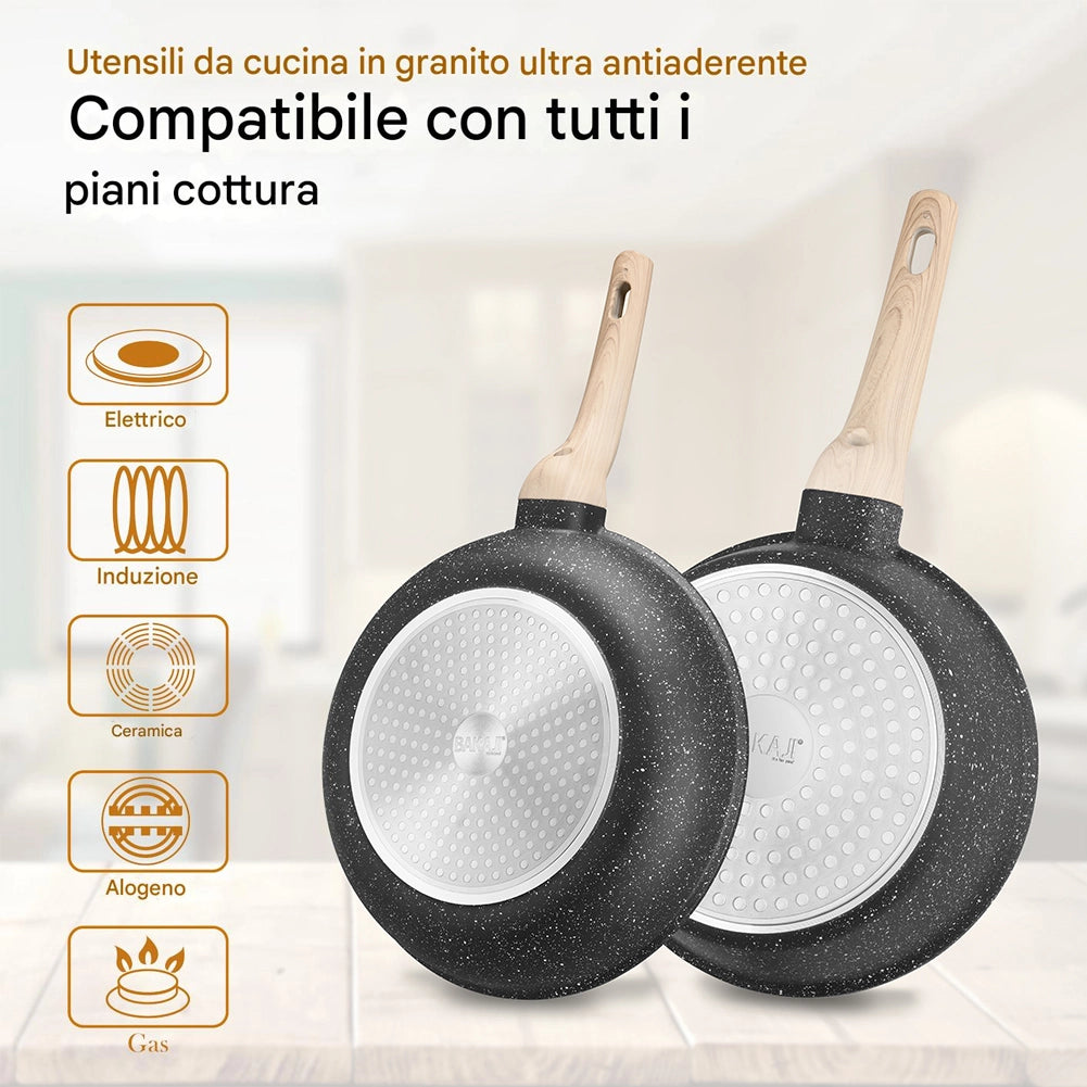 Batteria Pentole 15 Pezzi con Accessori e Coperchi in Alluminio Pressofuso Nero
