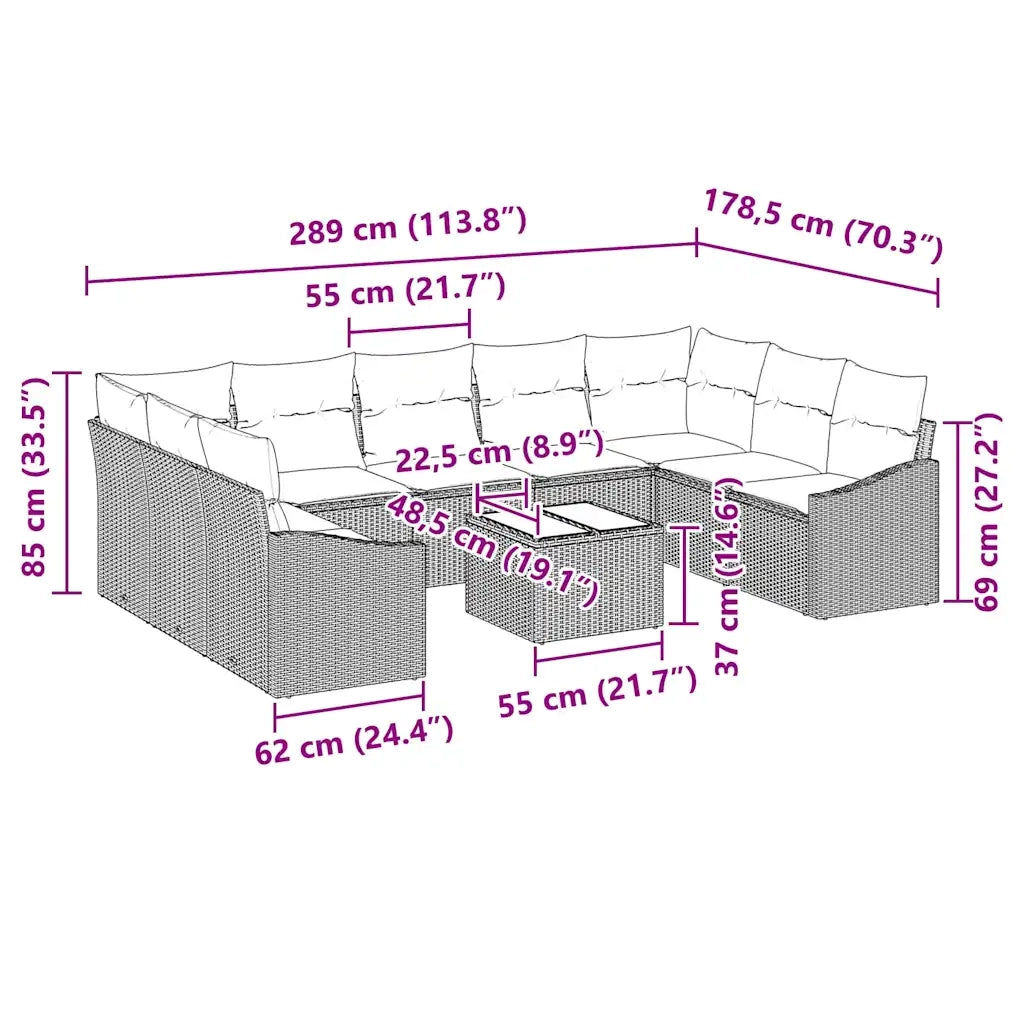 Set di divani con cuscino 10 pcs Grigio polyrattan 3346889