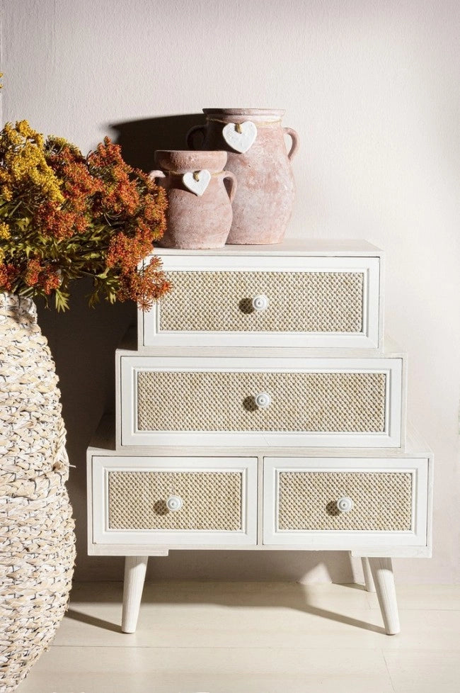 Cassettiera Legno Bianco Boho da Interno - MONIQUE