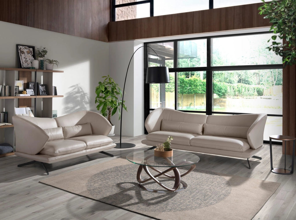 Divano a 3 posti in pelle grigio taupe