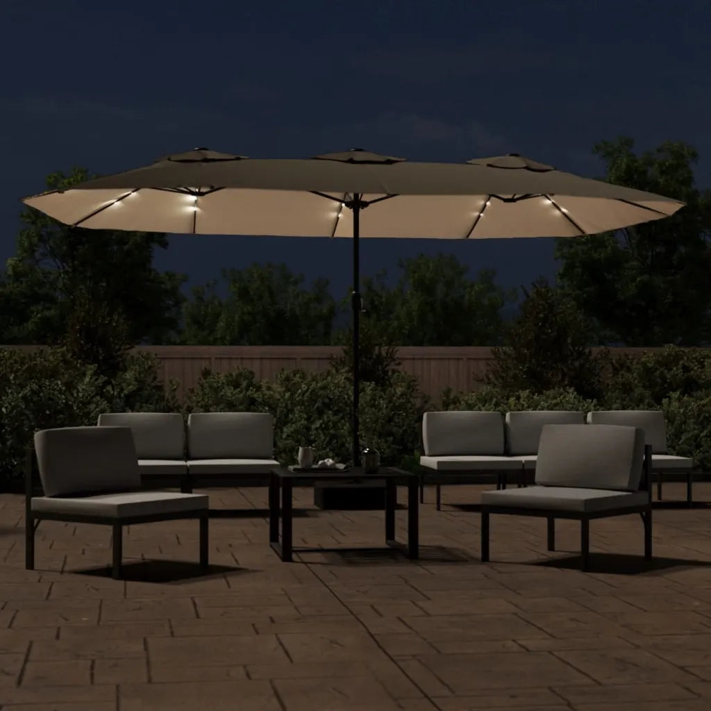 Ombrello | Parasolne a Doppia Testa con LED Tortora 449x265 cm