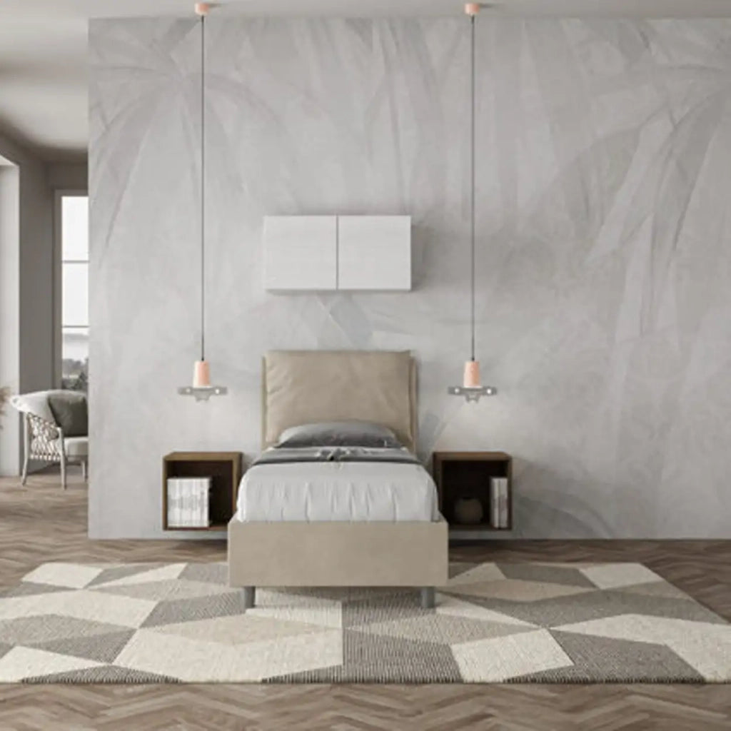 Letto singolo senza rete imbottito 80x190 microfibra sabbia Antea