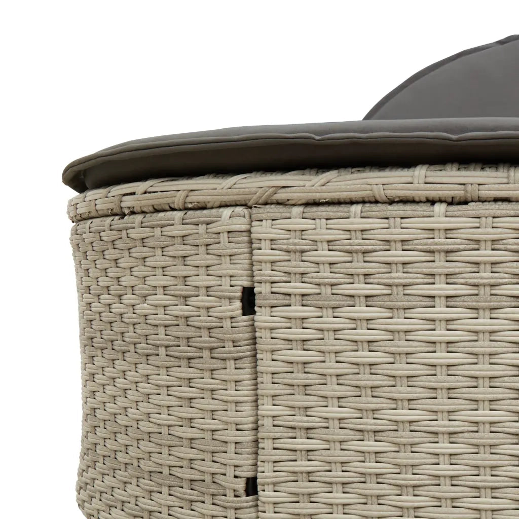 Lettino Prendisole Doppio con Cuscini Grigio Chiaro Polyrattan 368651