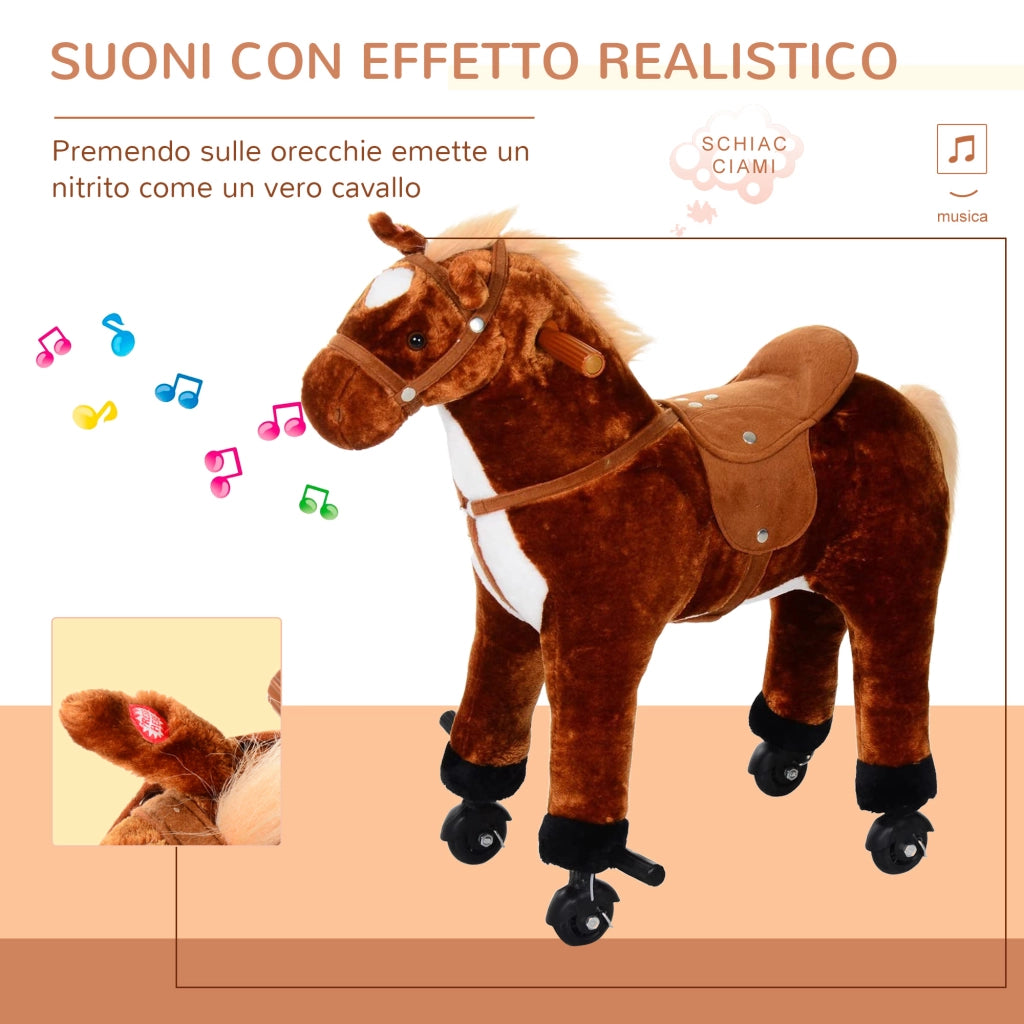 Cavallo a Dondolo Bambini Imbottito con Suoni ¨C Minimal ¨C Marrone 65x28x75