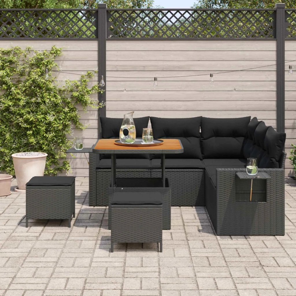 Set Divano da Giardino con cuscino 9 pcs Nero polyrattan 3363689