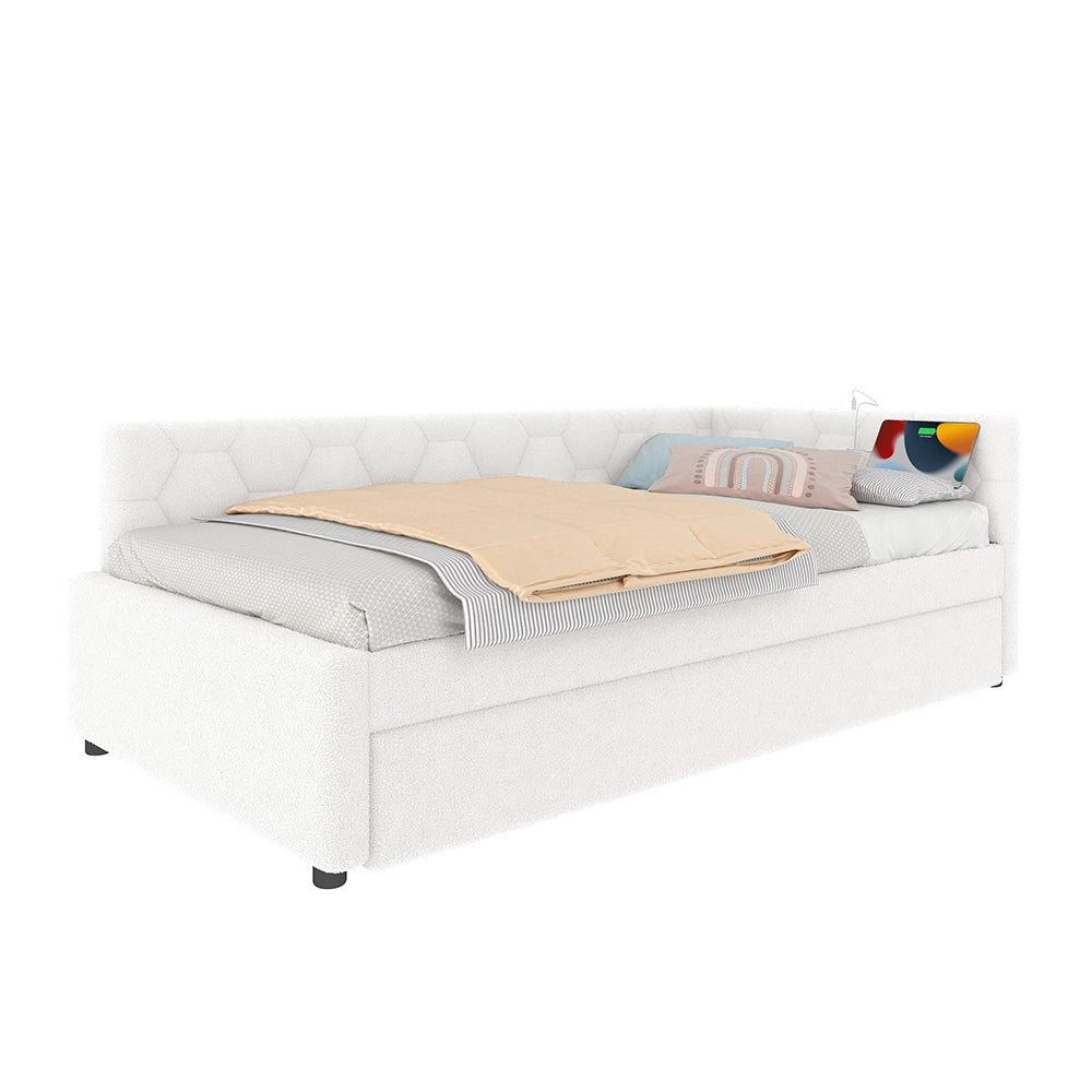 Letto giorno 90x200cm - Xylo - bianco, lampada, USB-C, estraibile