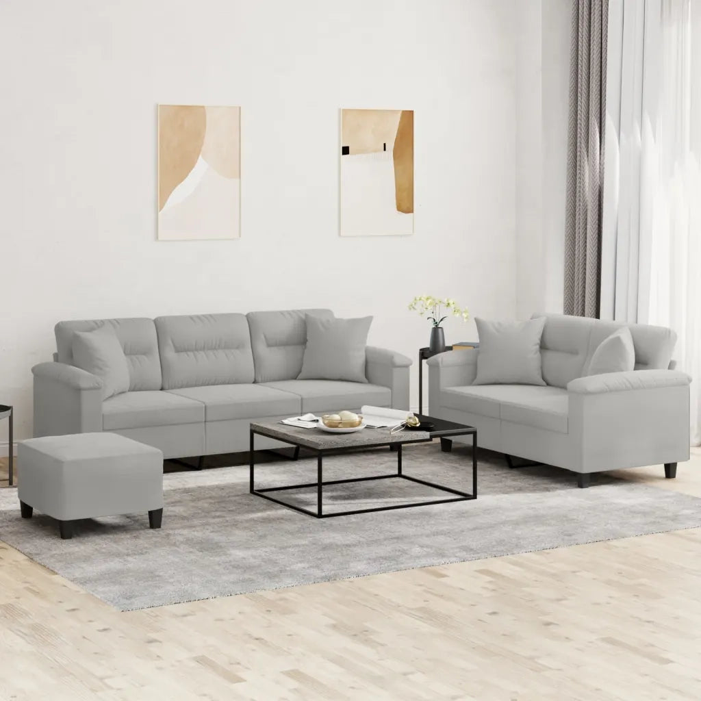 Set Divani 3 pz con Cuscini Grigio Chiaro in Tessuto Microfibra 3202357