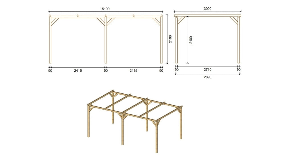 Tettoia posto auto coperto in legno 3x5.1 m - 15.3 m2 - CAR1 - ALTANKA