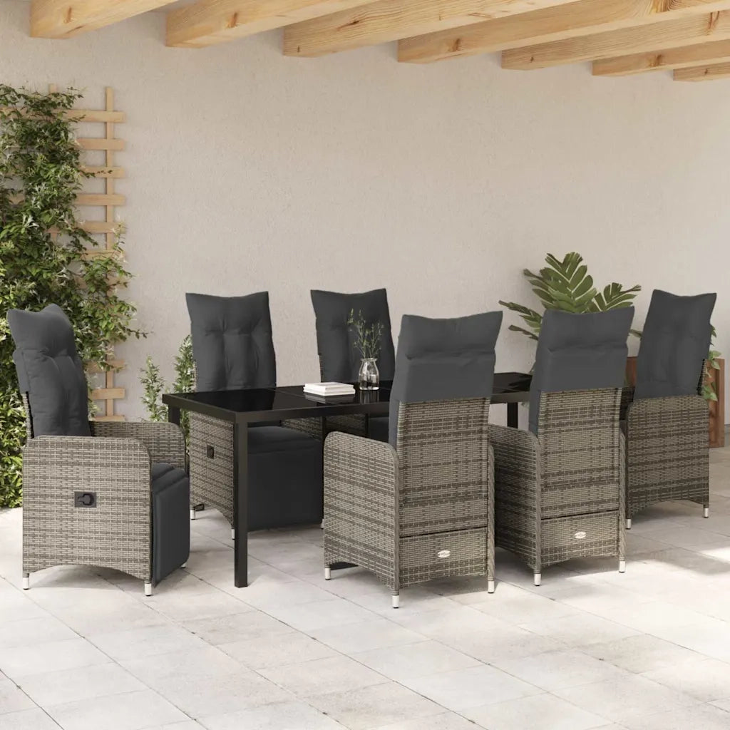 Set da Pranzo per Giardino con cuscino 7 pcs Grigio polyrattan 3379679