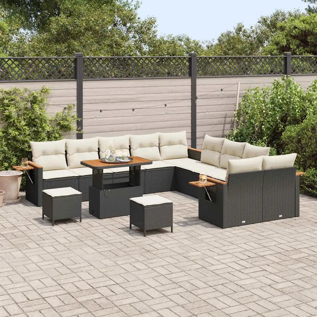 Set Divano da Giardino con cuscino 13 pcs Nero e Crema