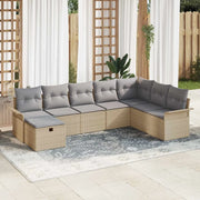 Set Divano da Giardino con cuscino 8 pcs Beige Poly Rattan