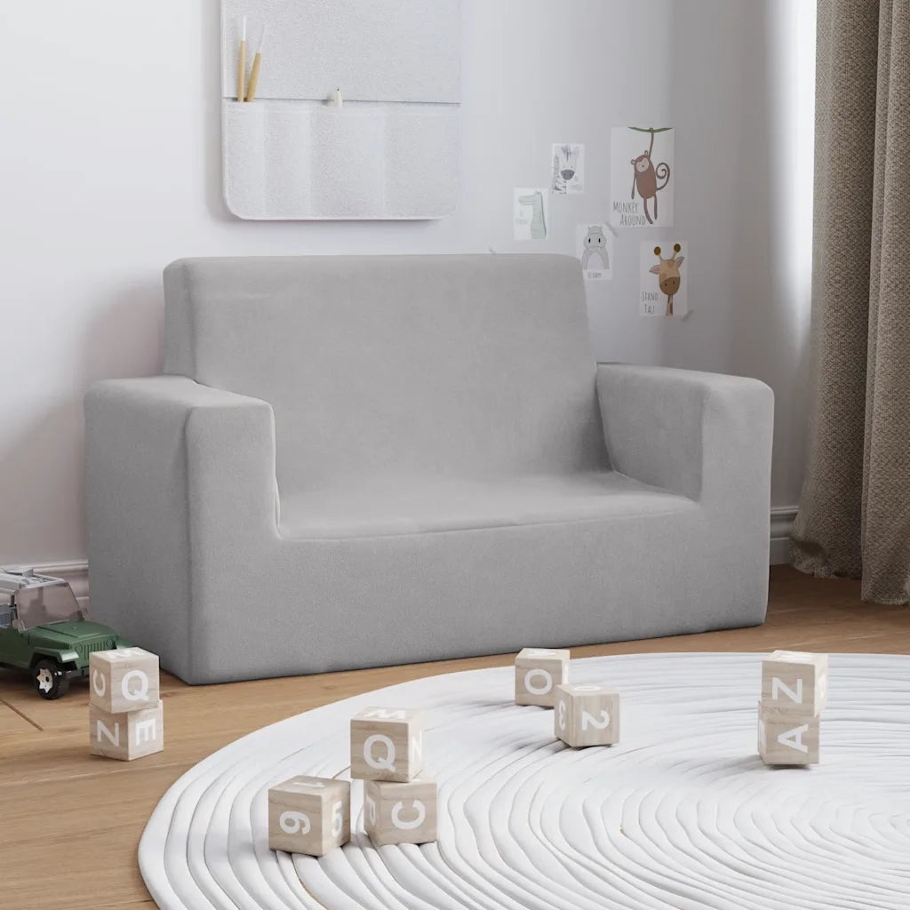 Divano per Bambini a 2 Posti Grigio Chiaro in Morbido Peluche 4104797