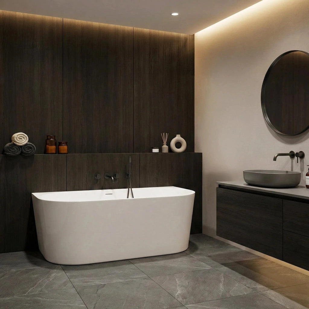 Vasca Bagno A Parete Capri Slim 150cm Copritappo bianco