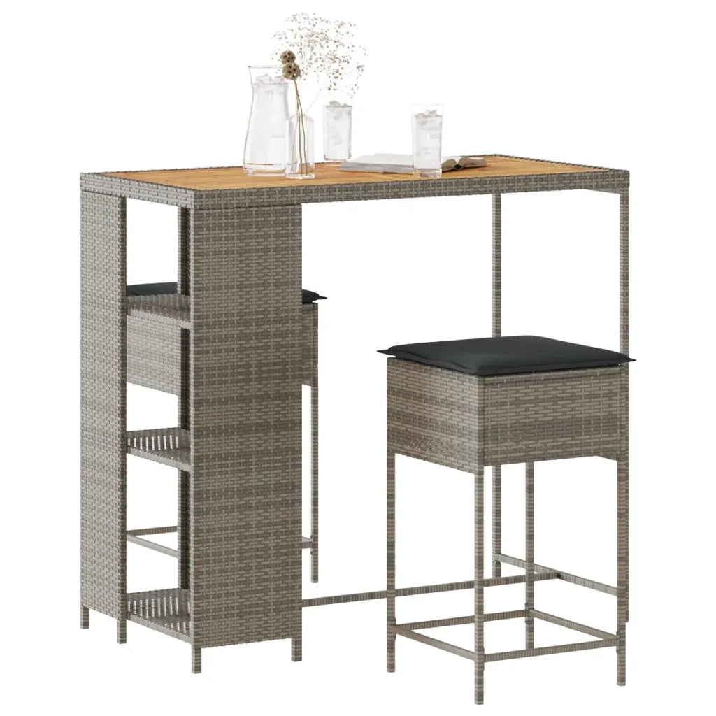 Set Bar da Giardino 3pz con Cuscini Grigio in Polyrattan 3261498