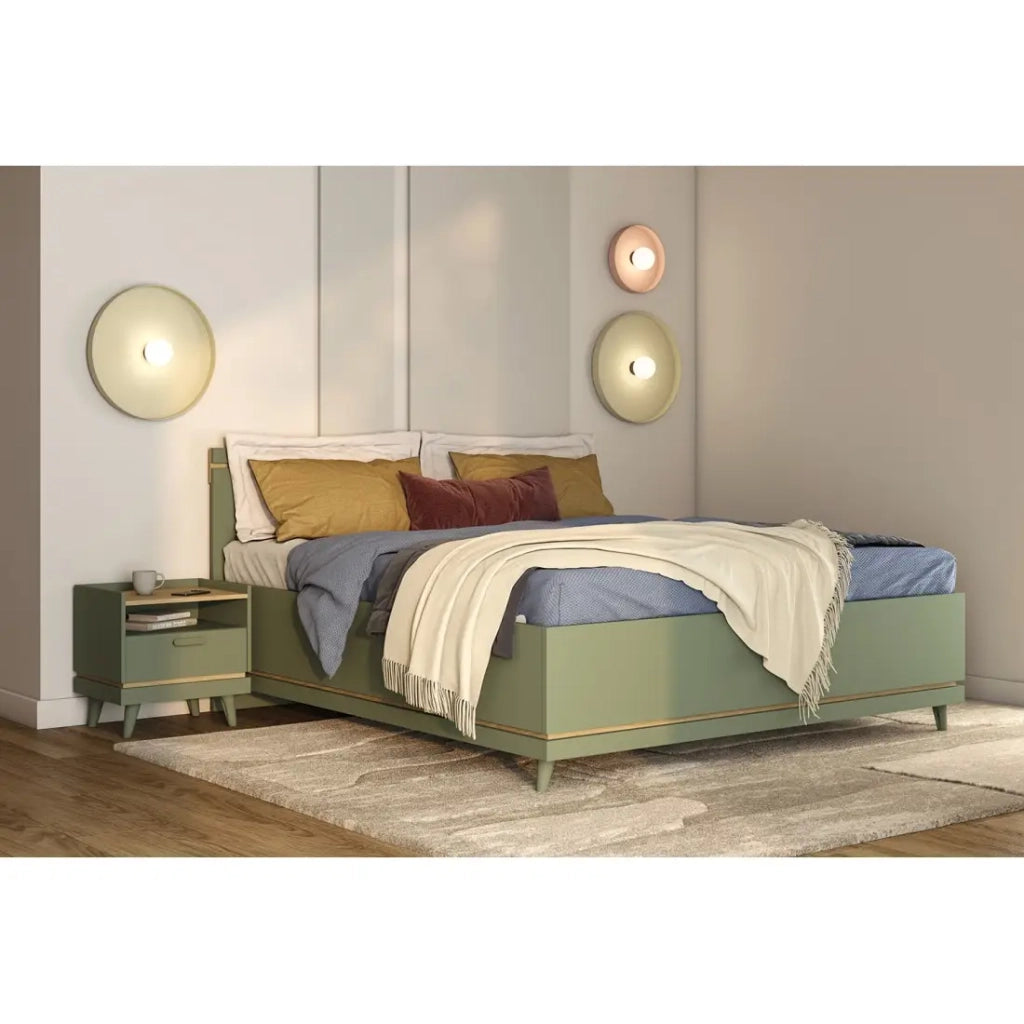 Letto NOKI – 180x200 cm verde e legno – Stile scandinavo