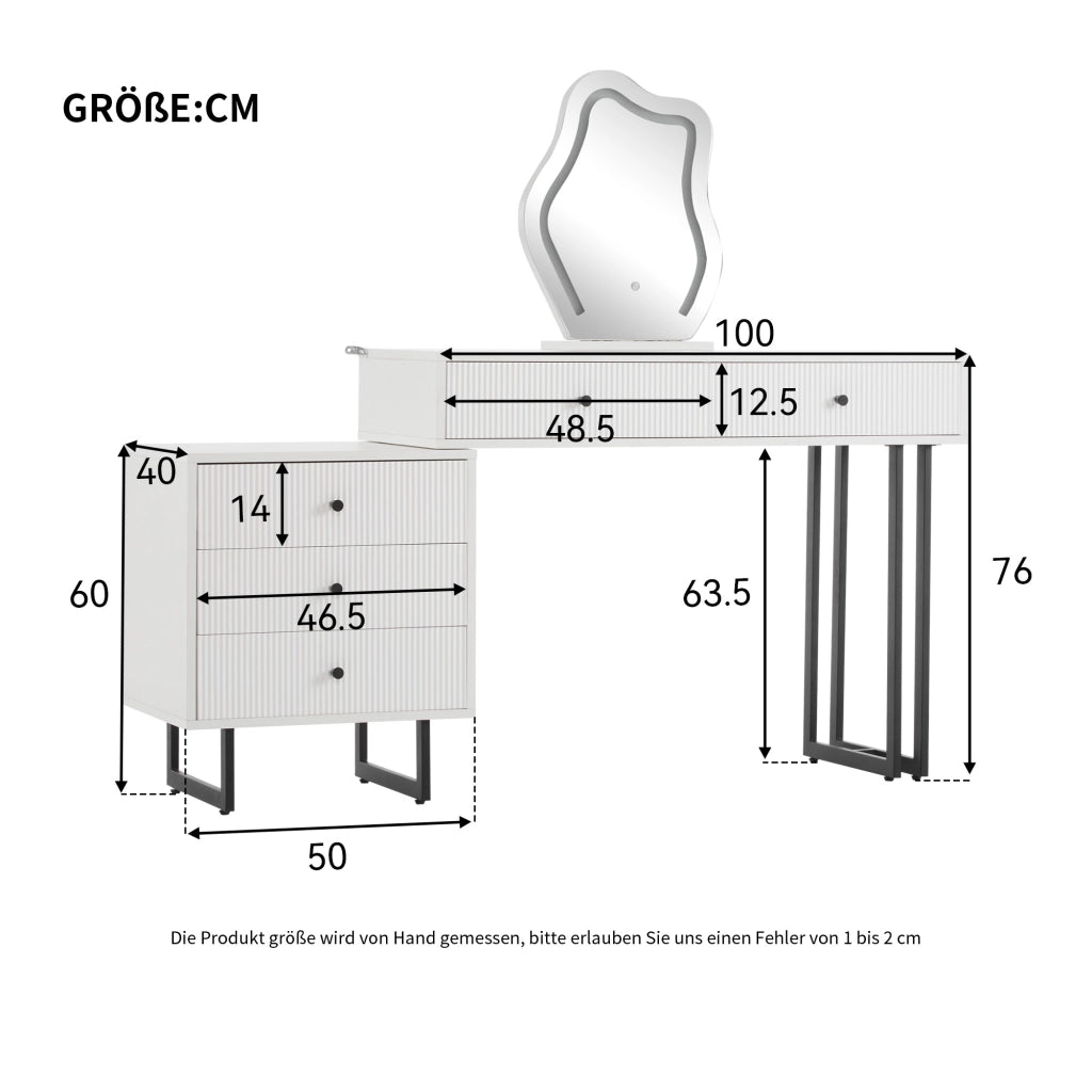TAVOLO DA TOELETTA 100x40 cm Bianco con specchio LED regolabile