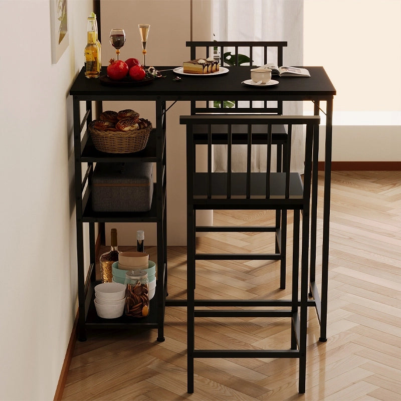 Set tavolo da pranzo + 2 sgabelli da bar, nero, stile loft, per la cucina