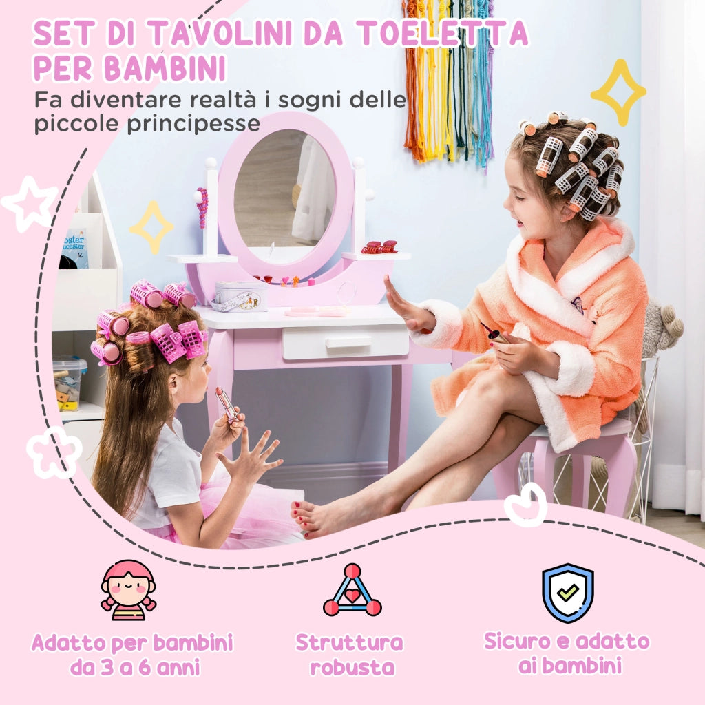Set Trucco Bambini con Tavolino Specchio e Sgabello ¨C Minimal ¨C Rosa