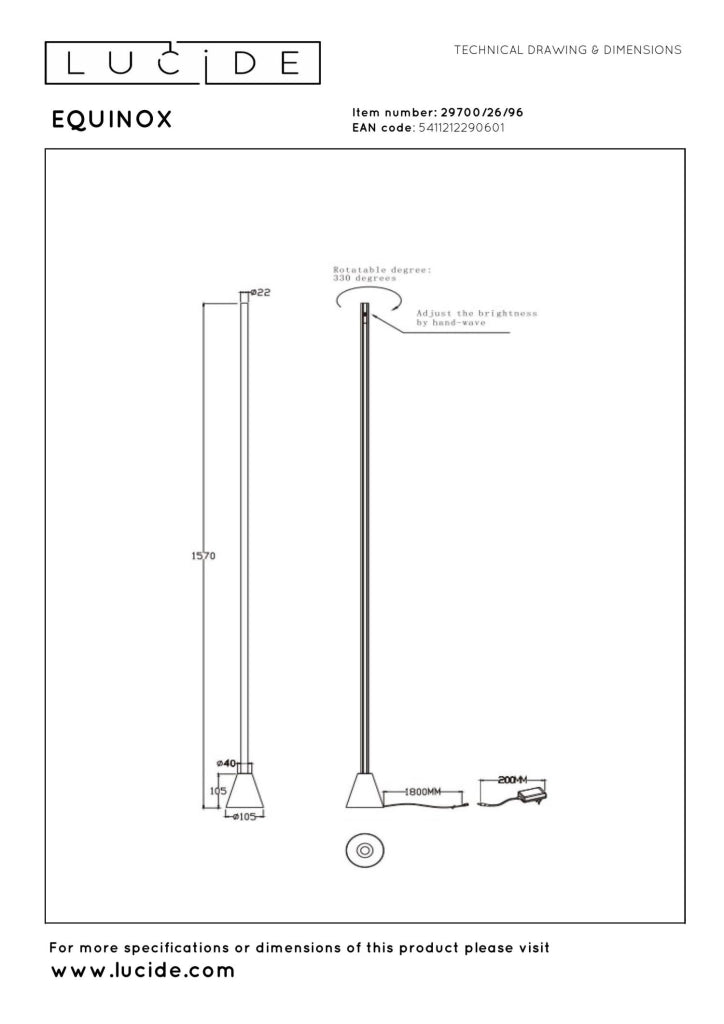 Lampada da terra EQUINOX LED 26W marrone Lucide
