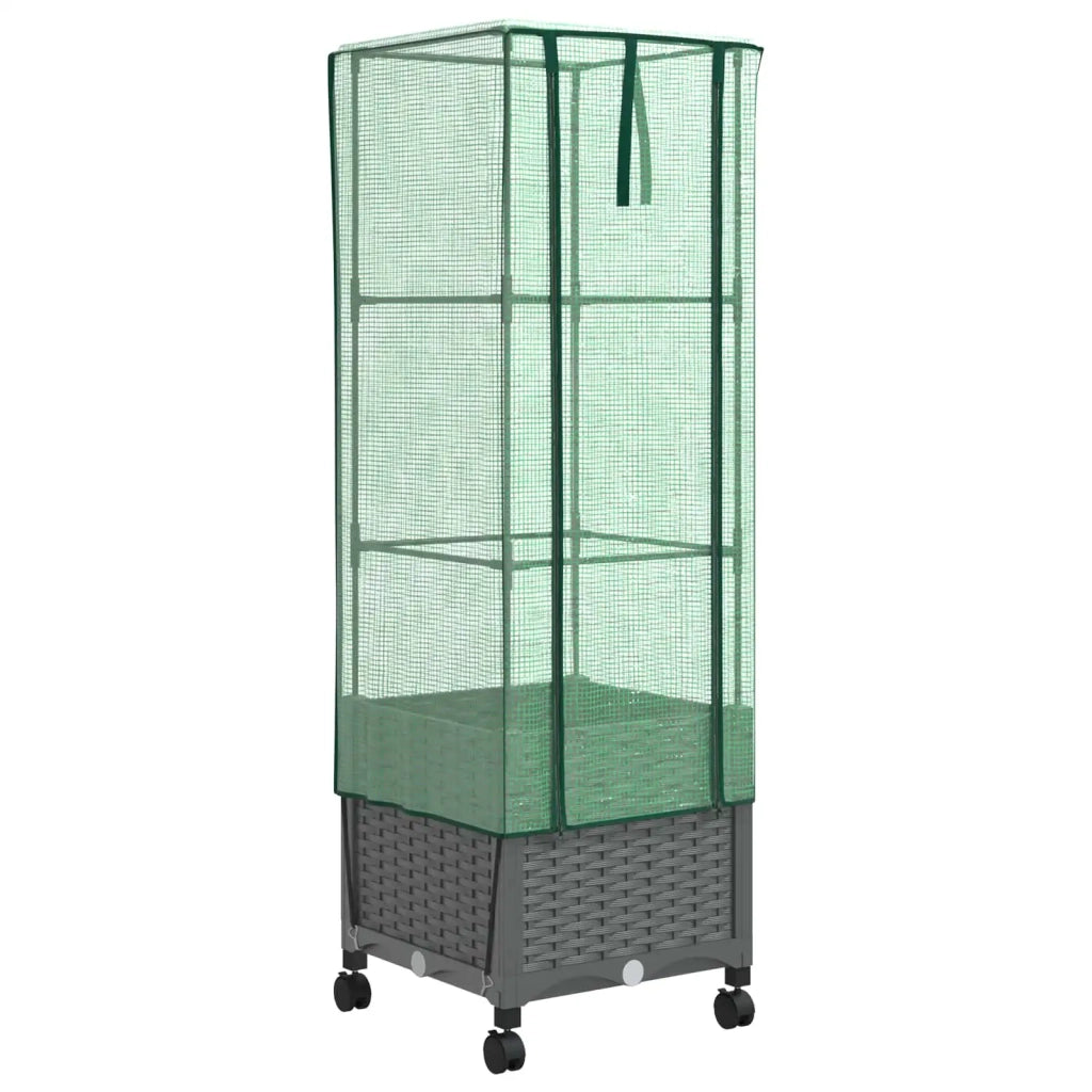 Vaso da Giardino con Copertura per Serra e Ruote Grigio Chiaro 3422932