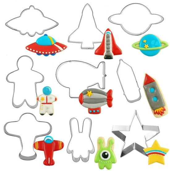 Set di 9 forme per biscotti in forma di universo, forme per biscotti, fondant, biscotti, decorazioni per torte e glasur, realizzate in acciaio inossidabile