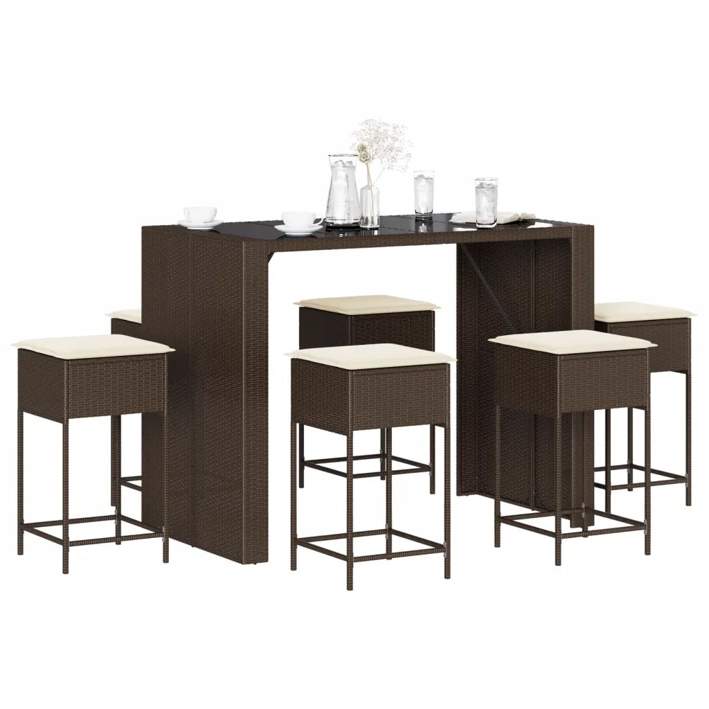 Set Bar da Giardino 7 pz con Cuscini in Polyrattan Marrone 3261509