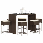 Set Bar da Giardino 7 pz con Cuscini in Polyrattan Marrone 3261509