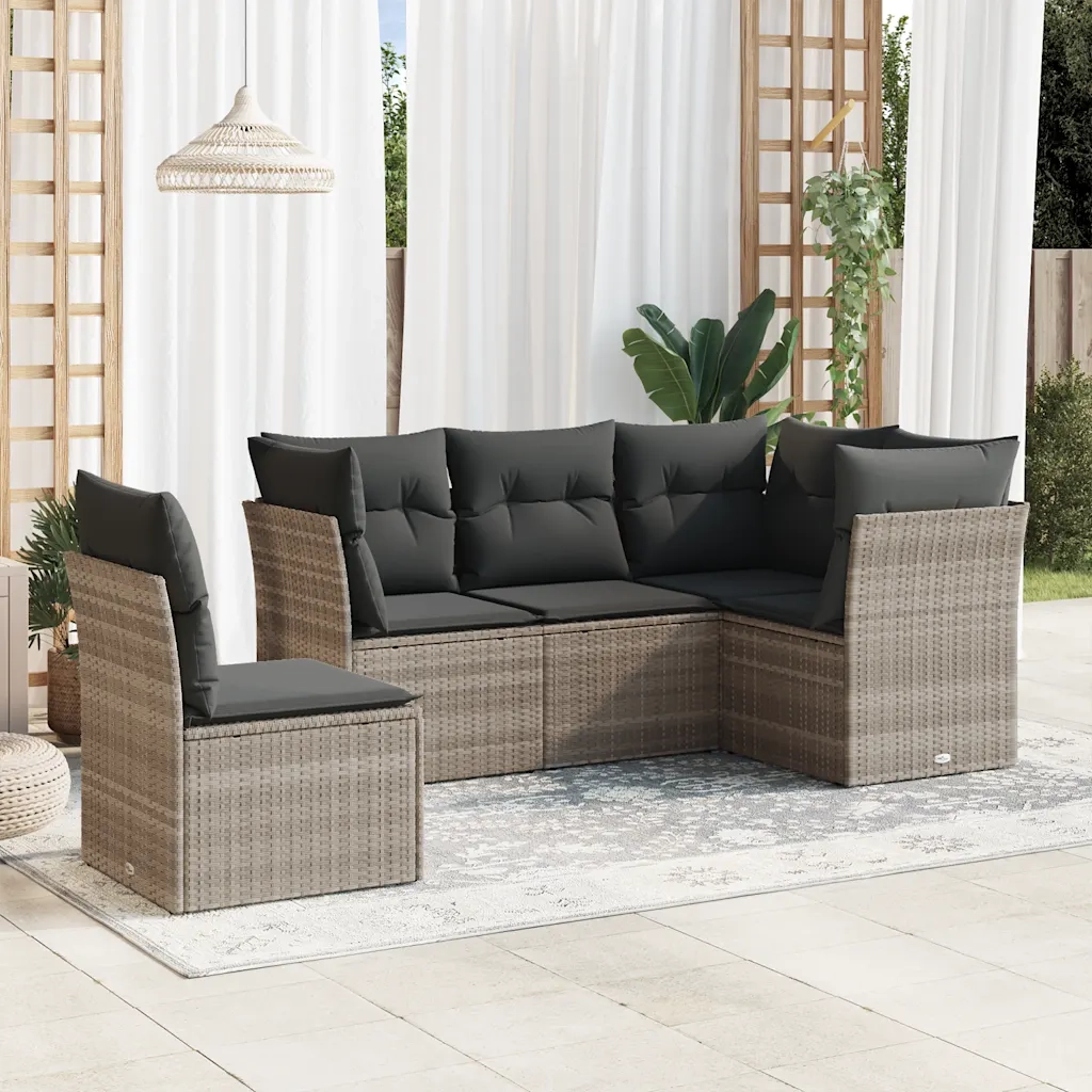 Set Divano da Giardino 5pz con Cuscini Grigio Chiaro Polyrattan 3217642