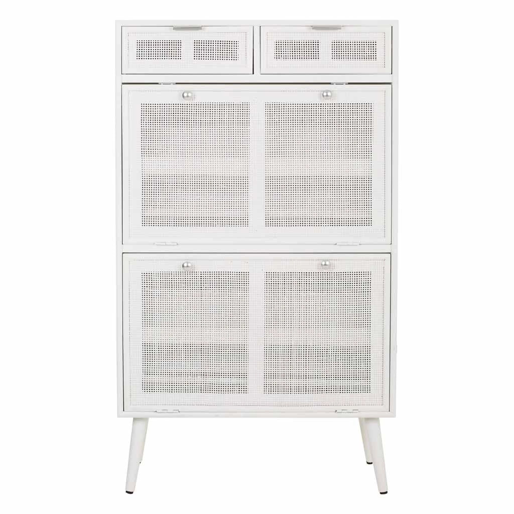 Scarpiera in legno bianco e rete 70x32x120h