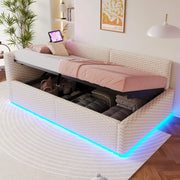 Letto con testata illuminata a led in velluto beige 90x200 cm