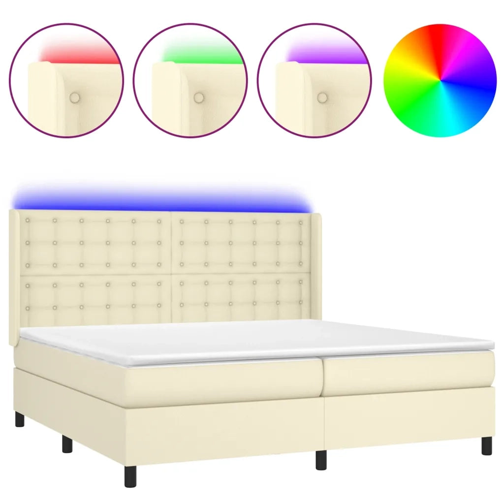 Giroletto a Molle con Materasso e LED Crema 200x200 cm 3139405