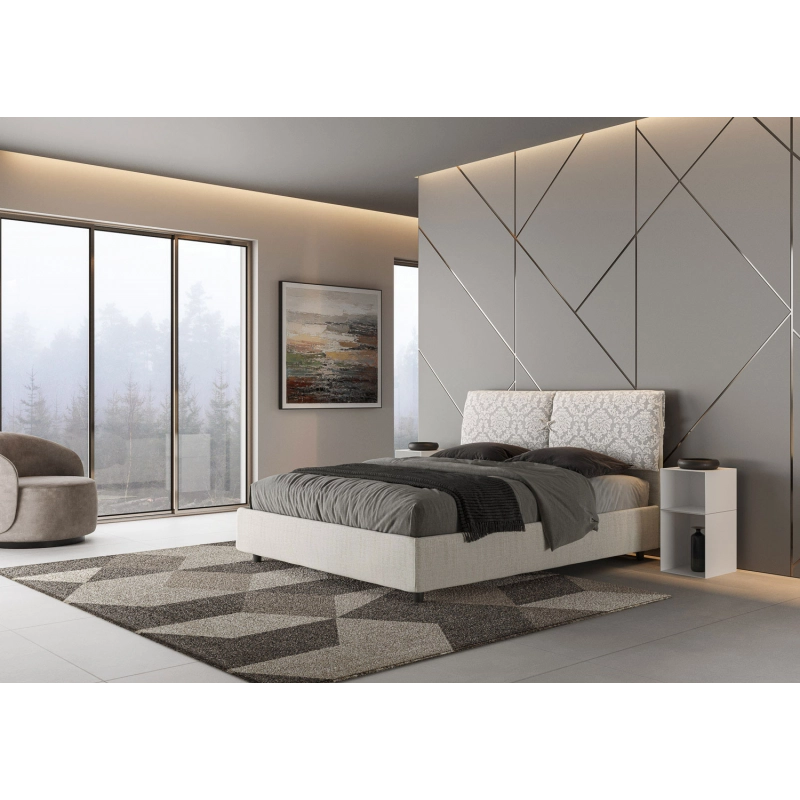 Letto imbottito Matrimoniale 160x210 cm tessuto Agata Mados - Senza rete,Bianco/Bianco