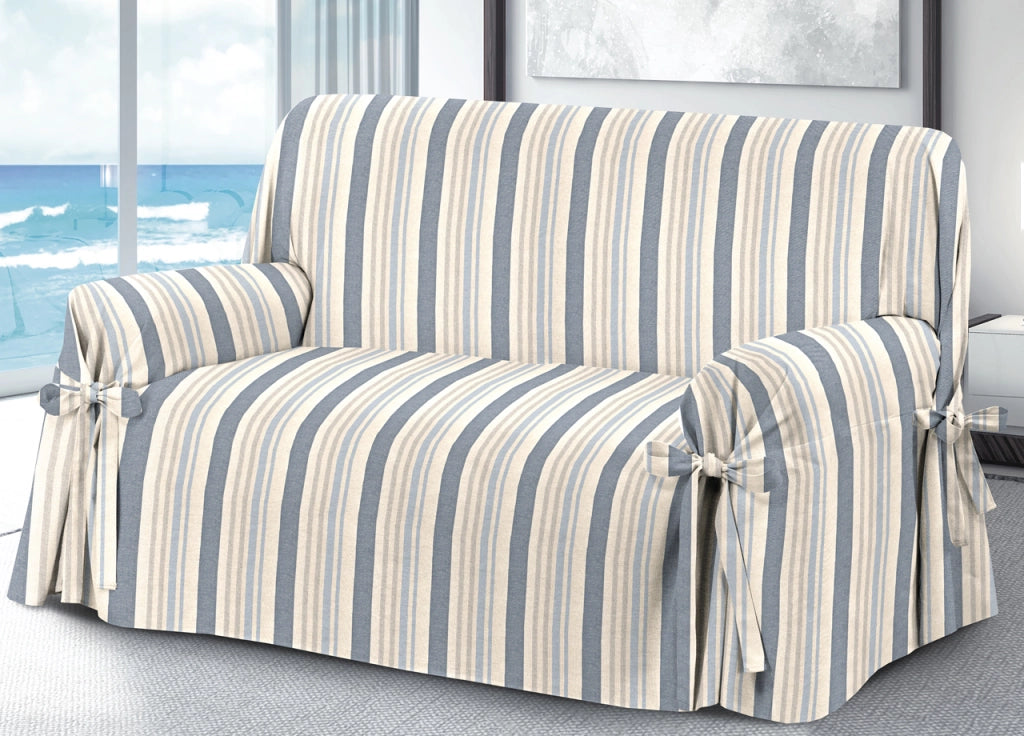 Copridivano Fodera Telo Protezione Divano Con Laccetti Fiocco Riviera Blu - 2 Posti - Blu
