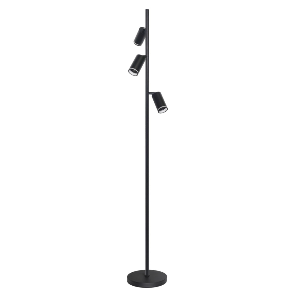 Lampada da terra Paris nera, anello acrilico 3xGU10 Polux