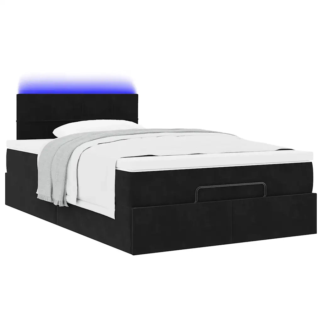 Pouf Letto con Materasso e LED Nero 120x190cm in Velluto