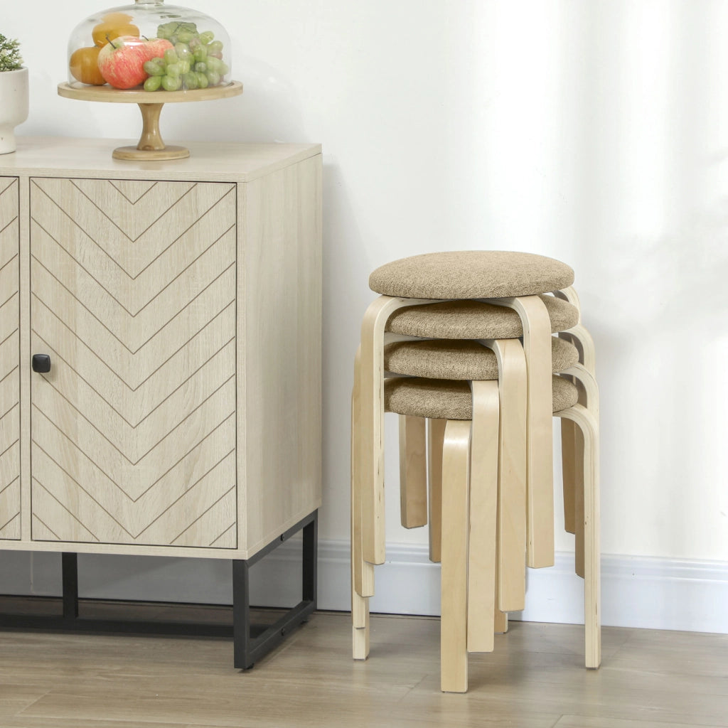 Set 4 Sgabelli Impilabili Imbottiti ¨C Xylo ¨C Tessuto Gambe Legno Cachi