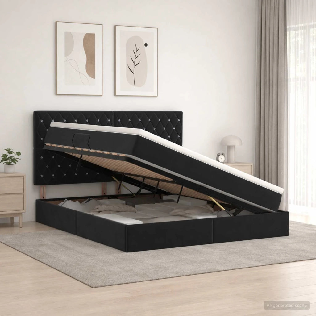 Letto con contenitore e materasso Nero 180 x 200 cm Velluto 3459647