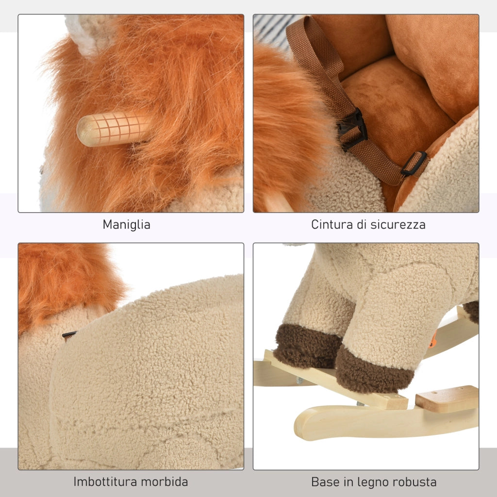 Dondolo Leone Giocattolo per Bambini ¨C Minimal ¨C Legno e Peluche